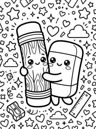 Desenho de Lápiz y Goma Amigos para colorir e imprimir grátis