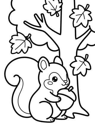 Desenho de Hojas de Otoño y Ardilla para colorir e imprimir grátis