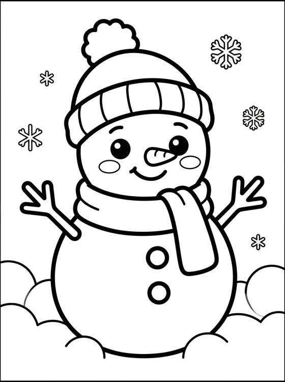 Desenho de Invierno con Muñeco de Nieve para colorir e imprimir grátis