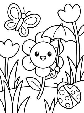 Desenho de Primavera Florida Kawaii para colorir e imprimir grátis