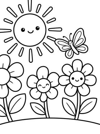 Desenho de Sol y Flores de Primavera para colorir e imprimir grátis