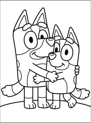 Desenho de Bluey y Bingo dándose un Abrazo para colorir e imprimir grátis