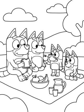 Desenho de Familia Heeler en el Picnic de Bluey para colorir e imprimir grátis