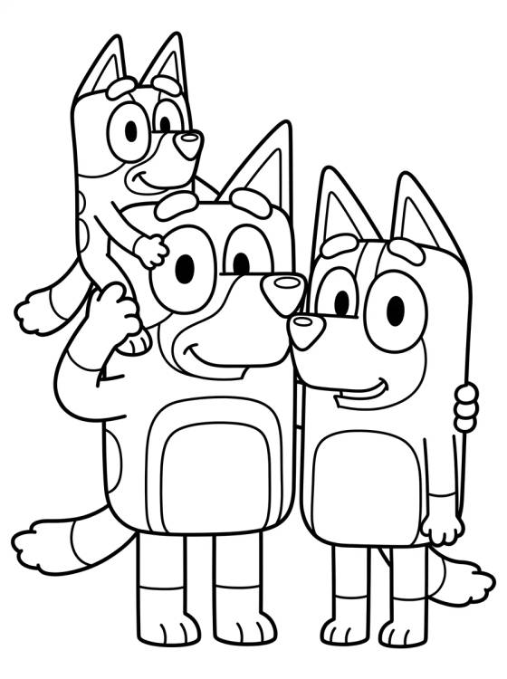 Desenho de Papá Bandit y Mamá Chilli con Bluey para colorir e imprimir grátis