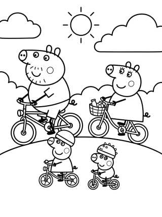 Desenho de Familia Pig Andando en Bicicleta para colorir e imprimir grátis
