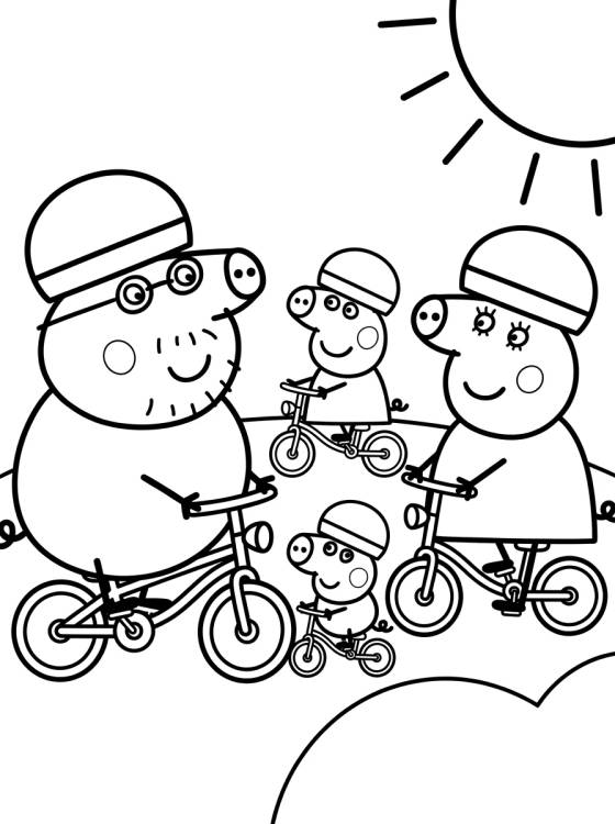 Desenho de Familia Pig Montando en Bicicleta para colorir e imprimir grátis