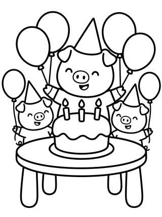 Desenho de Familia Pig Celebrando un Cumpleaños para colorir e imprimir grátis