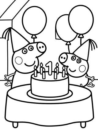 Desenho de Familia Pig Celebrando un Cumpleaños para colorir e imprimir grátis