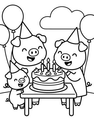 Desenho de Familia Pig Celebrando un Cumpleaños para colorir e imprimir grátis