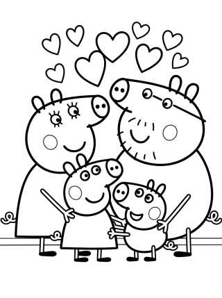 Desenho de Familia Pig con un Abrazo Cariñoso para colorir e imprimir grátis