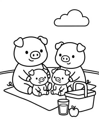 Desenho de Familia Pig en un Picnic Tierno para colorir e imprimir grátis