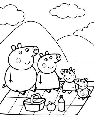 Desenho de Familia Pig en un Picnic para colorir e imprimir grátis