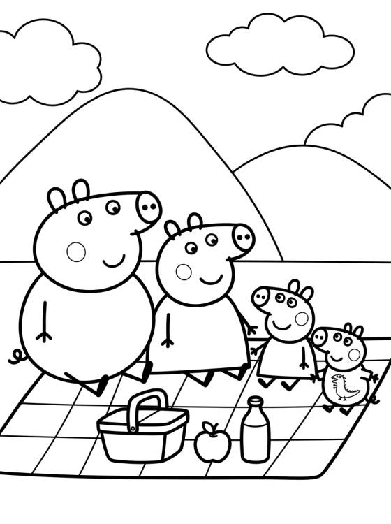 Desenho de Familia Pig en un Picnic para colorir e imprimir grátis