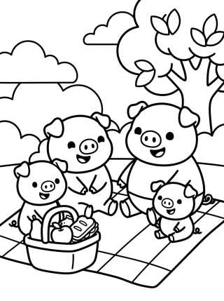 Desenho de La Familia Pig de Picnic para colorir e imprimir grátis