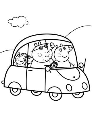 Desenho de La Familia Pig en el Coche Rojo para colorir e imprimir grátis