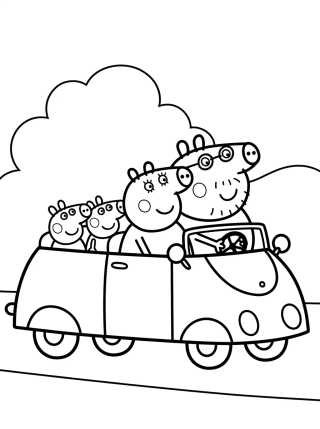 Desenho de Familia Pig en el Auto Rojo para colorir e imprimir grátis