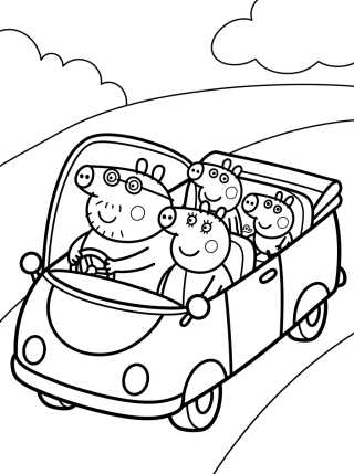 Desenho de Familia Pig de Paseo en el Coche para colorir e imprimir grátis