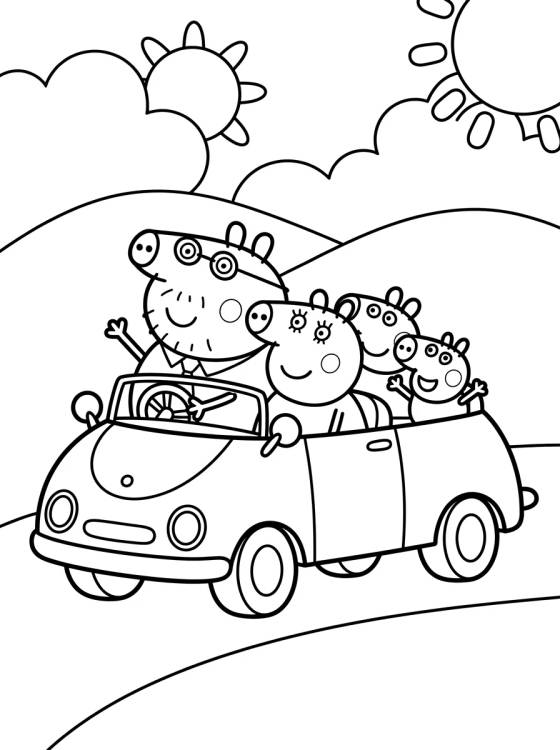 Desenho de Familia Pig Paseando en Coche para colorir e imprimir grátis