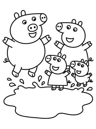 Desenho de Familia Pig Saltando en el Charco de Barro para colorir e imprimir grátis