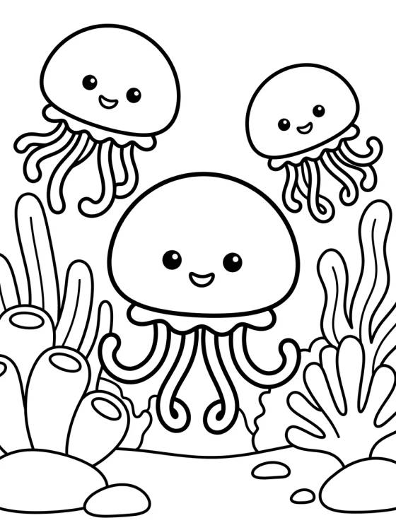 Desenho de Campo de Medusas Kawaii para colorir e imprimir grátis