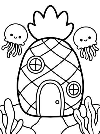 Desenho de Casa Piña en Fondo de Bikini para colorir e imprimir grátis