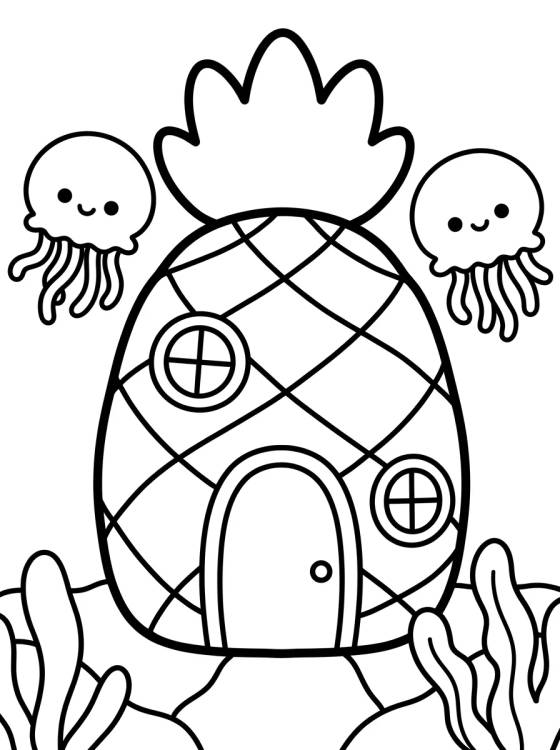 Desenho de Casa Piña en Fondo de Bikini para colorir e imprimir grátis