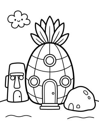 Desenho de Casa de Piña en Fondo de Bikini para colorir e imprimir grátis