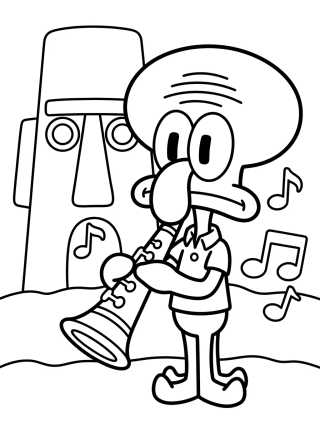 Desenho de Calamardo con su Clarinete en Fondo de Bikini para colorir e imprimir grátis
