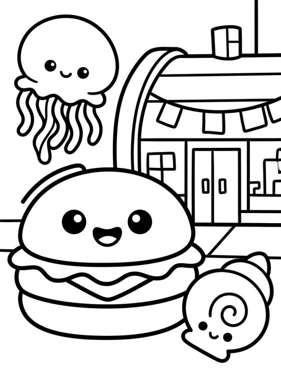 Desenho de Restaurante Crustáceo Cascarudo y Hamburguesa para colorir e imprimir grátis
