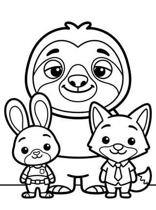 Desenho de Flash el Perezoso con Judy y Nick para colorir e imprimir grátis