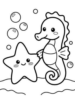 Desenho de Estrella de Mar y Caballito de Mar Amigos para colorir e imprimir grátis