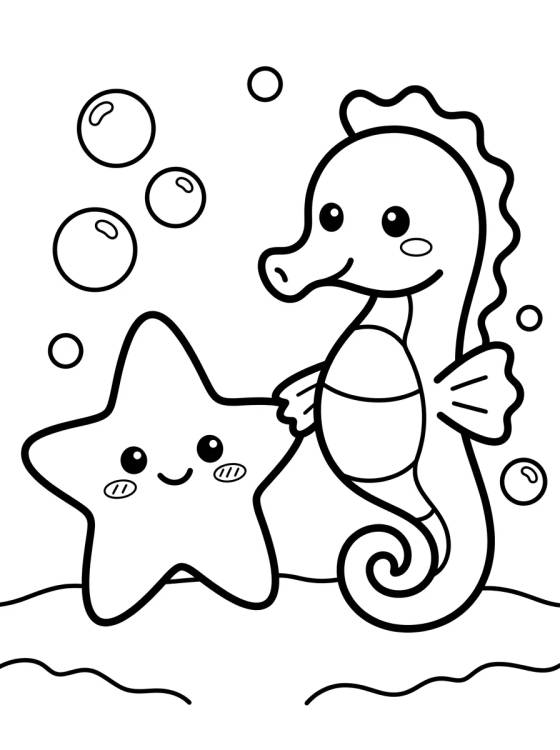 Desenho de Estrella de Mar y Caballito de Mar Amigos para colorir e imprimir grátis