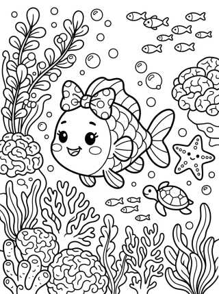 Desenho de Pececito con Lazo en el Mar para colorir e imprimir grátis