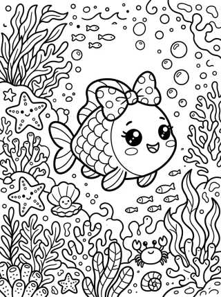 Desenho de Pececito con Lazo en el Mar para colorir e imprimir grátis