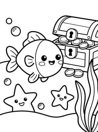 Desenho de Pececito Tierno y su Tesoro para colorir e imprimir grátis