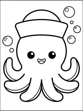 Desenho de Pulpo Lindo con Gorrito para colorir e imprimir grátis