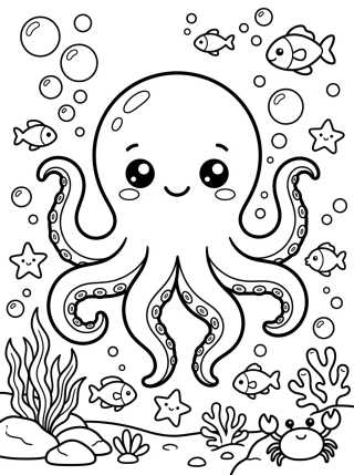 Desenho de Pulpo Kawaii Sonriente para colorir e imprimir grátis