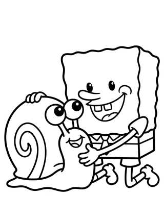 Desenho de Gary el Caracol con Bob Esponja para colorir e imprimir grátis