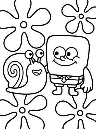 Desenho de Gary el Caracol con Bob Esponja para colorir e imprimir grátis
