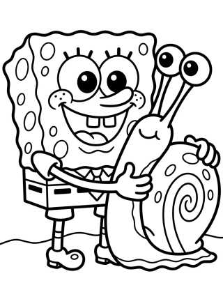 Desenho de Gary el Caracol con Bob Esponja para colorir e imprimir grátis