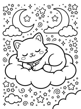 Desenho de Gatito Durmiendo en la Nube para colorir e imprimir grátis