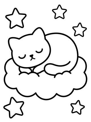 Desenho de Gatito Tierno Durmiendo en la Nube para colorir e imprimir grátis