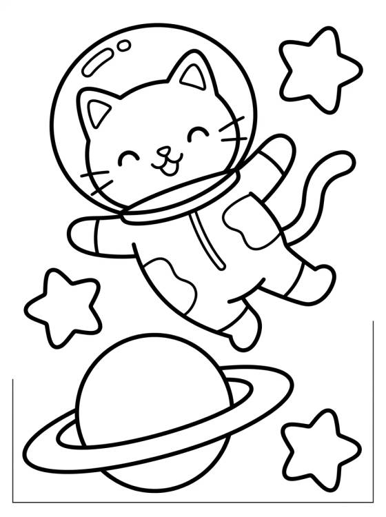 Desenho de Gato Astronauta en el Espacio para colorir e imprimir grátis