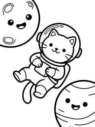 Desenho de Gato Astronauta en el Espacio para colorir e imprimir grátis