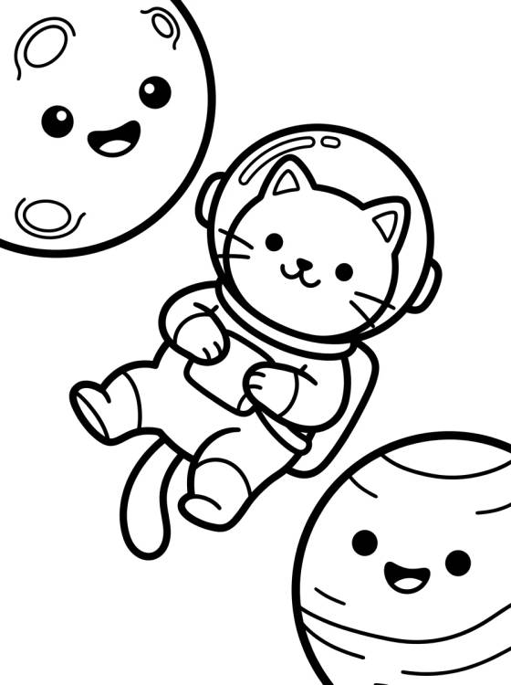 Desenho de Gato Astronauta en el Espacio para colorir e imprimir grátis
