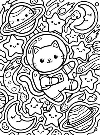 Desenho de Gato Astronauta en el Espacio para colorir e imprimir grátis