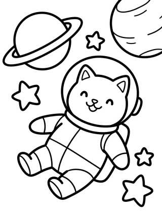 Desenho de Gato Astronauta en el Espacio Exterior para colorir e imprimir grátis