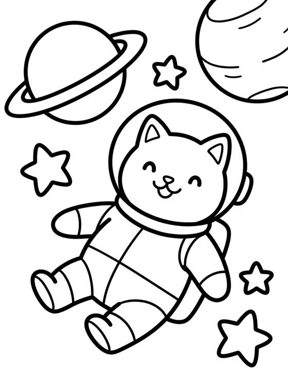 Desenho de Gato Astronauta en el Espacio Exterior para colorir e imprimir grátis