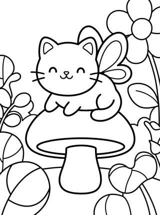 Desenho de Gato Hada com Alas de Mariposa para colorir e imprimir grátis