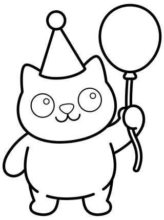 Desenho de Gato Tierno en Fiesta de Cumpleaños para colorir e imprimir grátis
